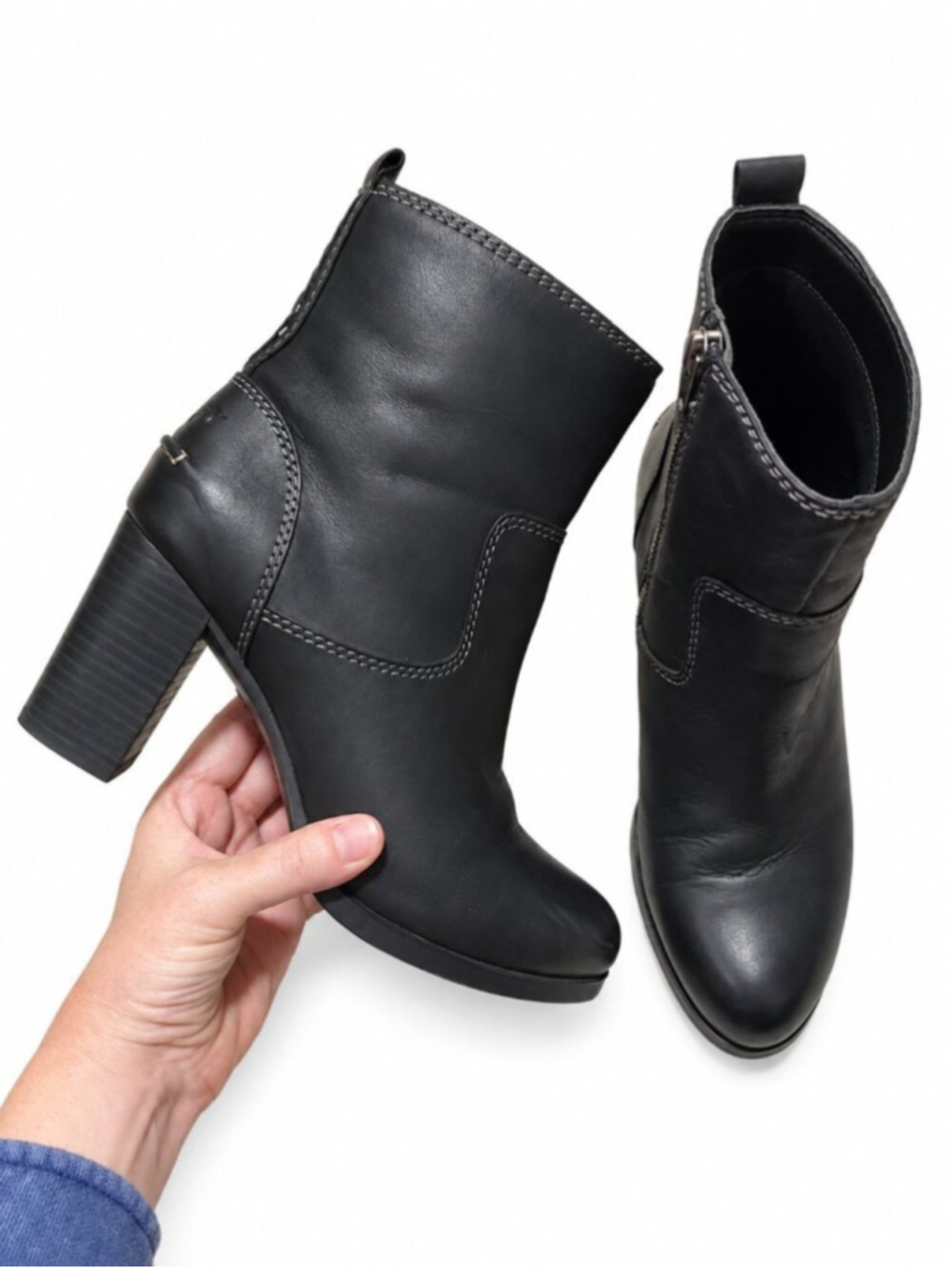 SPERRY Top-Sider Dasher Grace Ankle Boots Black 8.5 Leather Block Heel Western